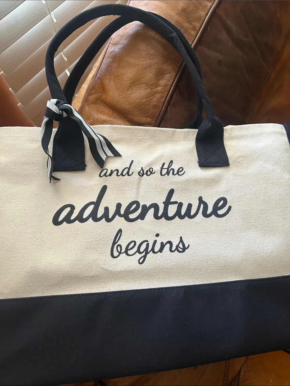 Canvas Tote Bag - Black & Cream 'And So The Adventure Begins'